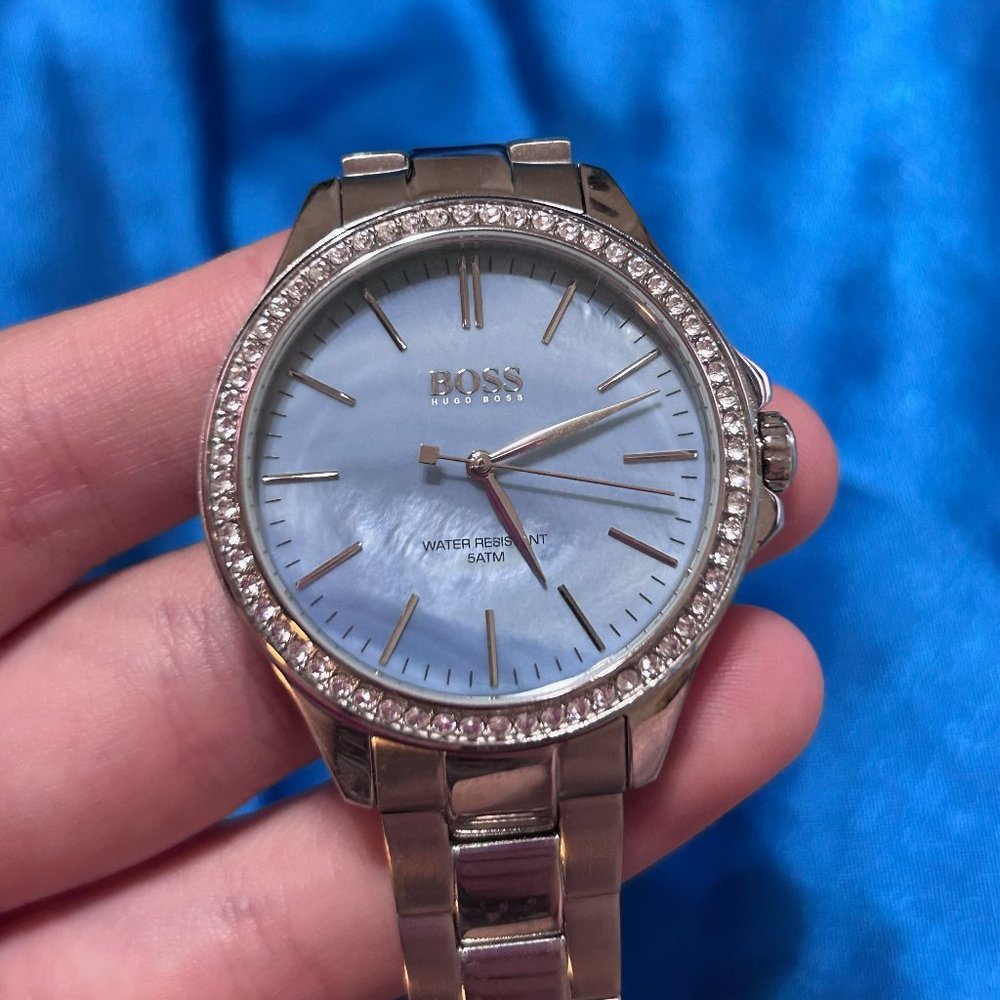HUGO BOSS blue mother of pearl crystal watch